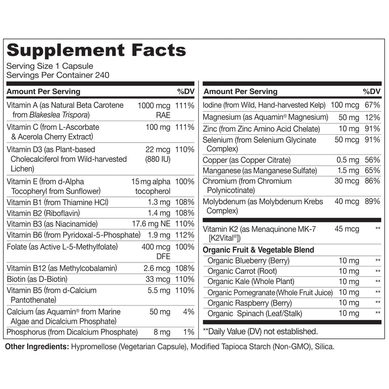 NATURELO Multivitamin for Men - One Daily, 240 Vegetarian Capsules | Vitamins, minerals & organic whole foods, non-GMO Unflavored 240 Count (Pack of 1)