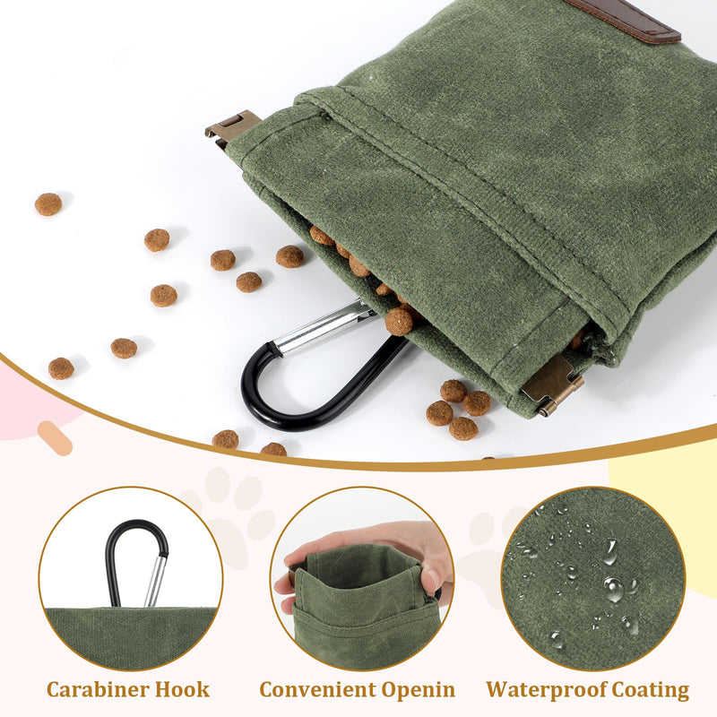 Dog Treat Pouch 2Pcs Portable Puppy Dog Training Bag Cotton Fabric Hand Free Dog Walking Bag with Carabiner Auto Closing Dog Walking Bag for Puppy Travel or Outdoor Use （Black & Green） - BeesActive Australia