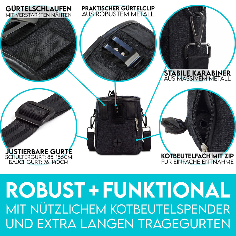 DOG IS KÖNIG® Premium treat bag for dogs - the all-rounder - robust food bag for dogs with plenty of storage space for walking and dog training - with poop bag dispenser and training ebook Black: 16 x 18 x 6cm (W x H x D) - BeesActive Australia