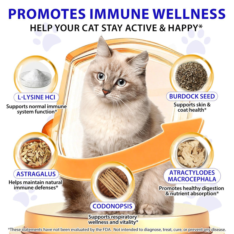 L-lysine for Cats, Cat l-lysine Drop, Lysine for cats, Cat Immune Support drops, lysine Drops for Sneezing, Runny Nose, Eye Function 60ML - Roast Chicken Flavor