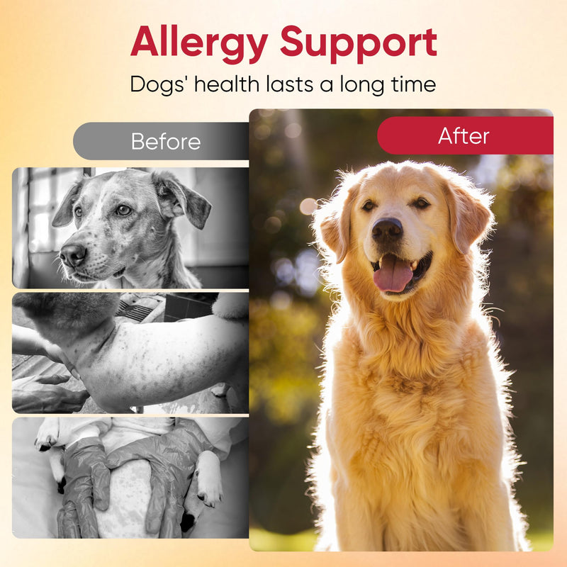 Dog Allergy Chews, Itch Relief for Dogs, Allergy Relief and Immune Supplement,Probiotics for Dogs,Support Seasonal Allergies, Gut & Digestive Health(Premium Pack) Red Extra Large