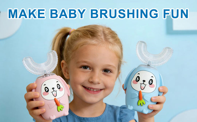 SNOWROSE Kids Electric Toothbrush U-Shaped, IPX7 Waterproof Design with 4 Brush Head 3 Modes, Sonic Automatic 360 Degree Full Mouth Cleaning Children Toothbrush for Ages 2-12 (Pink) Pink