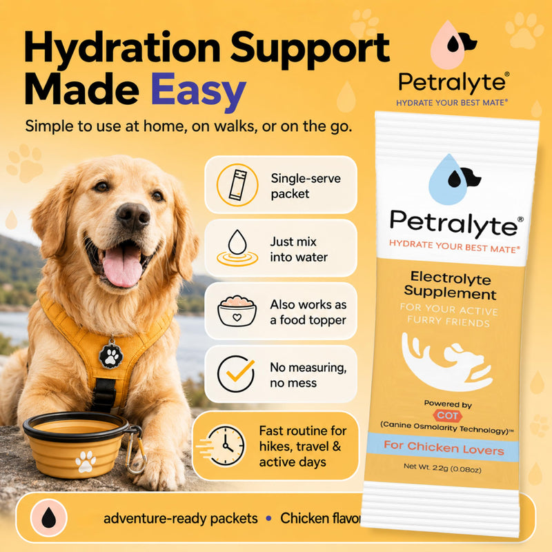 Petralyte Dog Electrolytes and Joint Supplement | Hydration Support for Dogs w/Glucosamine, Chondroitin & More | Electrolytes for Dogs with Prebiotics | for Chicken Lovers | 16 Packets 1-Pack (16 Packets)