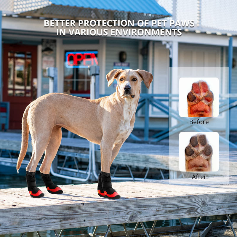 Dog Shoes for Hot Pavement Anti-Slip Dog Boots & Paw Protectors for Summer Rainy Day Dog Snow Boots Waterproof Dog Shoes for Small Medium Large Dogs with Reflective Straps for Hiking 4Pcs Black red Size 7:3.15''x2.75''(L*W) - BeesActive Australia