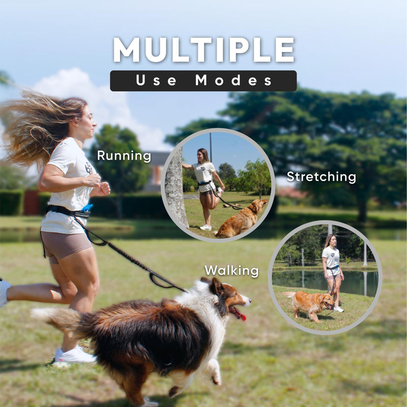 Bond Dog Running Leash Hands Free with Pouch, Hands Free Leash for Large Dogs, Pet Lead Running Belt for Walking & Canicross Belt, Includes Waist Jogging Fanny Pack & Pet Car Seat Belt Safety Medium Black