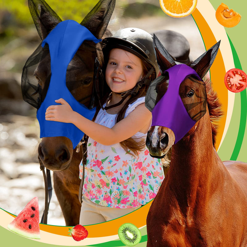 Frienda 4 Pcs Horse Fly Masks for Horses Fly Mask for Horses with Ears Protection Horse Mask Smooth Elastic Fly Mask with Sun Protection for Horses(Purple, Blue, Pink, Black, Medium) Purple, Blue, Pink, Black - BeesActive Australia