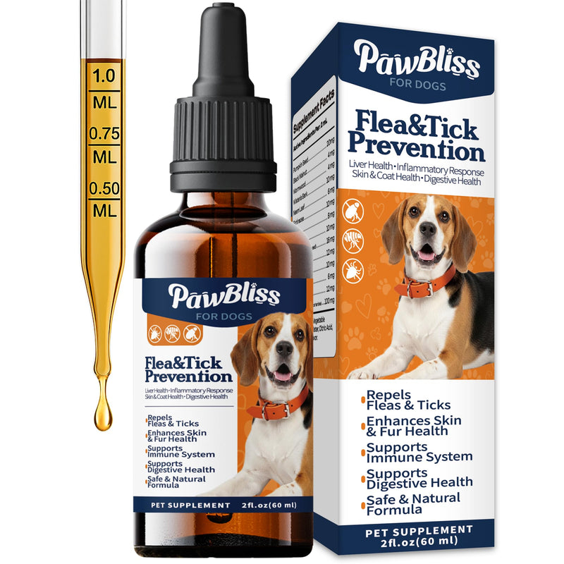 Flea and Tick Prevention for Dogs, Pets Oral Natural Supplement Drops with Multivitamin Care for All Breeds