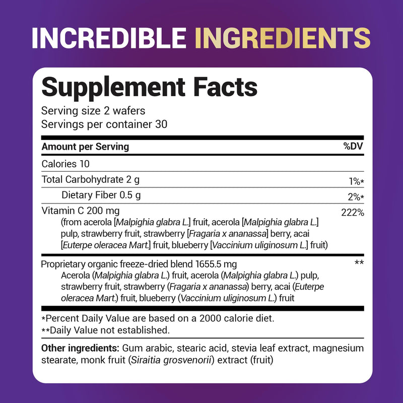 Dr. Berg Chewable Vitamin C Complex - Made with Organic, Non-GMO Berries - 60 Delicious Wafers 60 Count (Pack of 1)