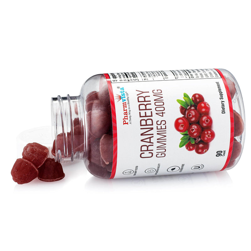 Pharmvista Cranberry Gummies for Kids & Adults 400mg-Gluten Free Allergen Free Nutrient Rich Vegan Supplement -Cranberry Chews-90 Count