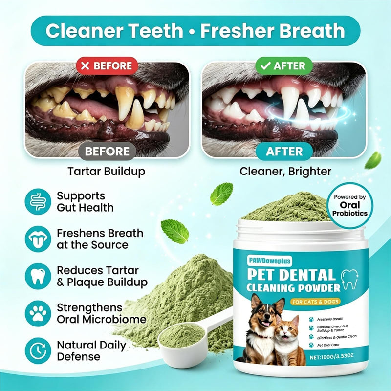 Pet Dental Cleaning Powder for Dogs & Cats – Probiotic Dental Powder for Fresh Breath, Plaque & Tartar Support – Daily Oral Care for Small Medium Large Dogs & Cats