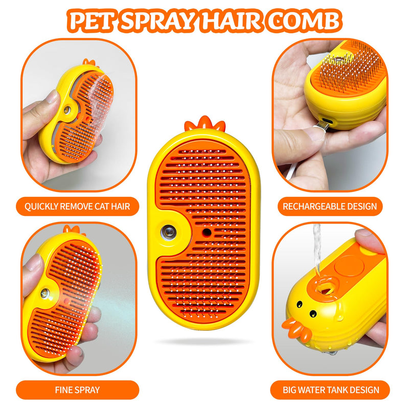 Cat Steam Brush, 3 in 1 Cat Steamy Brush Cleanser, Pet Massage Grooming Brush, Pet Hair Cleaning Brush Comb for Cats Dogs (Yellow) Yellow - BeesActive Australia