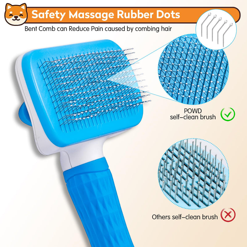 Dog & Cat Brush, Self Cleaning Slicker Brush for Pets, Upgraded Dog Brush for Shedding Massaging and Grooming, Removes Loose Undercoat & Portable Comb for Long Short Haired Dogs(Blue) 1 Regular Blue - BeesActive Australia