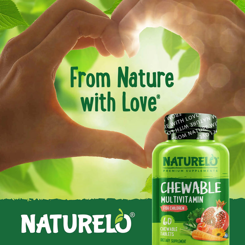 NATURELO Kids Vitamins Multivitamin, Whole Food Organic Fruit Blend, 60 ct | Chewable Vitamin for Kids 60 Count (Pack of 1)