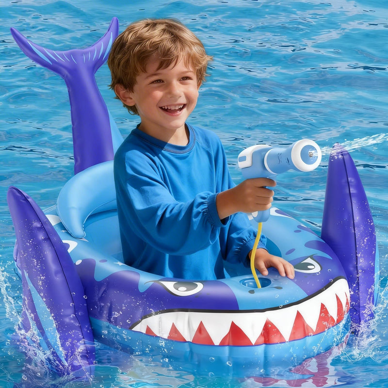 Kids Pool Floats with Water Gun, Shark Toddler Inflatable Pool Toys for Kids Age 3-8 Years Old, Summer Outdoor Water, Beach, Swimming Pool Toys Gift for Boys and Girls
