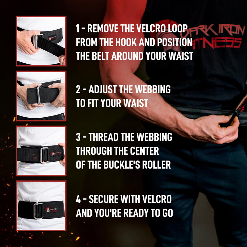 Dark Iron Fitness Self-Locking Weight Lifting Belt for Powerlifting, Squats, Premium Gym Core & Back Support, Weightlifting Training Equipment Large