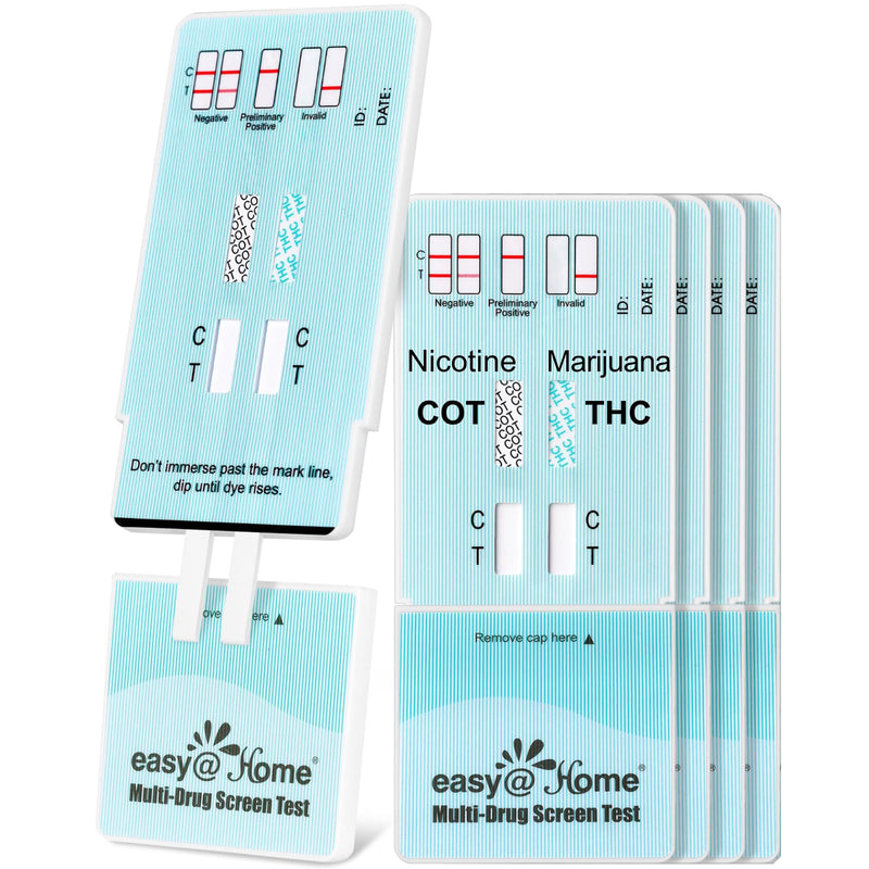 Easy@Home Multi-Drug Screen Test, 5 Pack Marijuana & Nicotine Urine Drug Test Kits, Testing for THC and Nicotine Metabolites Cotinine(COT) in Urine, Accurate Home Drug Testing Kits, EDOAP-124 - BeesActive Australia
