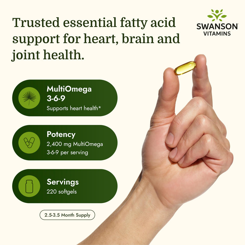 Swanson MultiOmega 3-6-9 Non-GMO Flax (220 Softgels, 2400mg Serving) | Borage and Fish Oil Capsules, Essential Fatty Acids Supporting Cardiovascular Health and Brain Health 220 Count (Pack of 1)