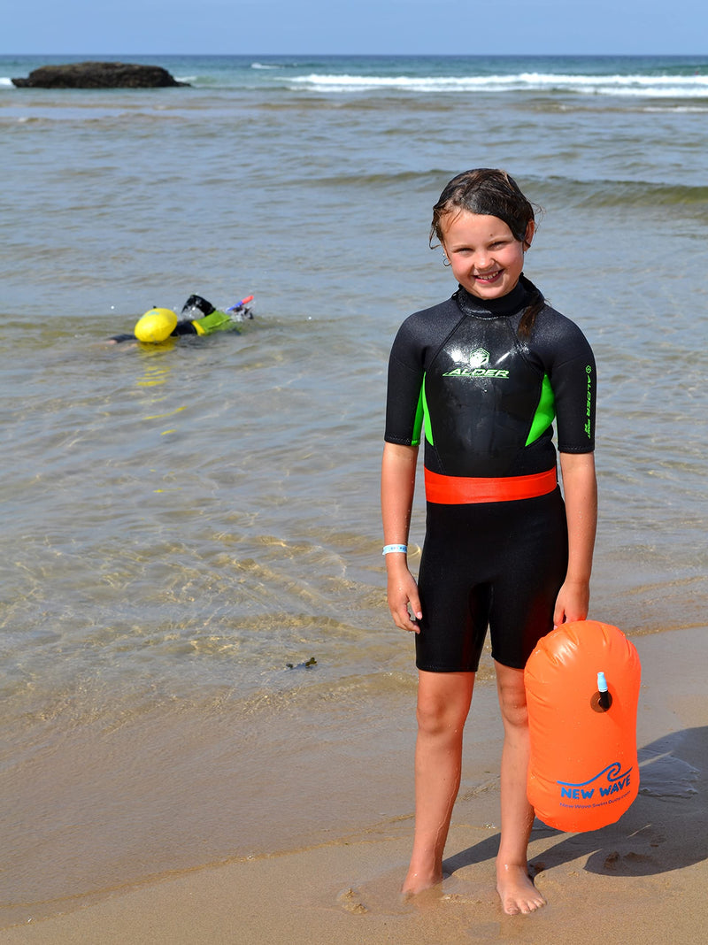 New Wave Swim Bubble for Open Water Swimmers and Triathletes - Be Bright, Be Seen & Be Safer with New Wave While Swimming Outdoors with This Safety Swim Buoy Tow Float Orange Bubble