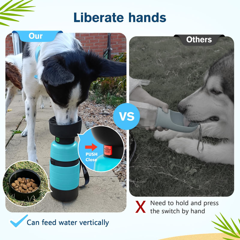 Pecute Upgraded 22 oz Dog Water Bottle with 5 oz Food Container, Portable Dog Travel Water Bottle Dispenser, Leakproof, BPA Free, Lightweight, Pet Water Bottle Bowl for Outdoor Walking Hiking Camping 22 oz + 5 oz Blue - BeesActive Australia