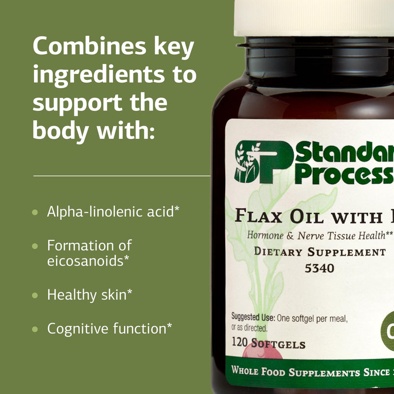 Standard Process Inc. Flax Oil with B6 - Supplement for Hormone & Nerve Tissue Support - Brain, Heart & Skin - Gluten-Free, Non-Dairy & Non-Soy - 120 Softgels (120 Servings)
