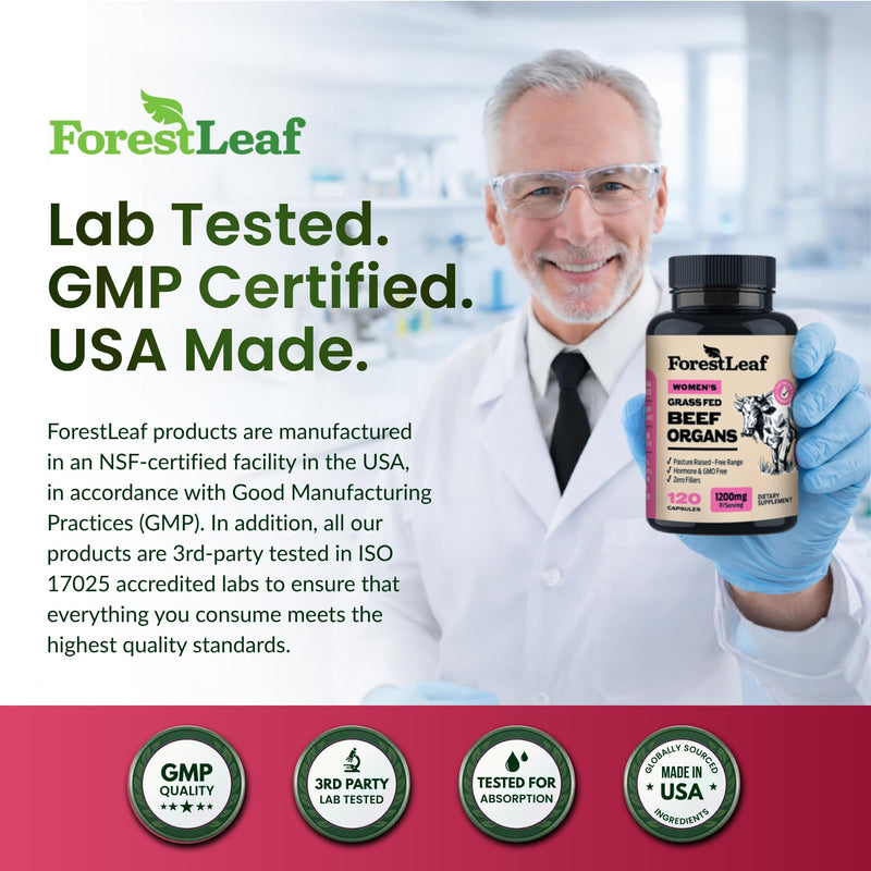 ForestLeaf Beef Organ Supplement for Women - Zero Fillers, Grass Fed Beef Organs Complex - 1200mg per Serving - Support Women's Energy & Overall Health - 120 Capsules Women’s Organ Complex
