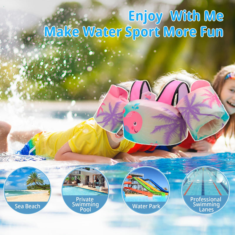 Toddler Swim Vest Floaties for 22-66 lbs / 2-6 Y Kids Swim Jacket with Adjustable Safety Buckle Arm Wings Swim Training for Boys and Girls Beach Boating Pool Floats Pink Whale - BeesActive Australia