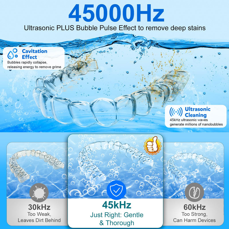 Ultrasonic Retainer Cleaner Machine, 45kHz 200ML Dental Cleaning Pod with 4 Wash Modes, Digital Timer for Denture Cleaner, Aligners, Mouth Guards, Braces, Jewelry & Toothbrush Heads (White) White_popular Version