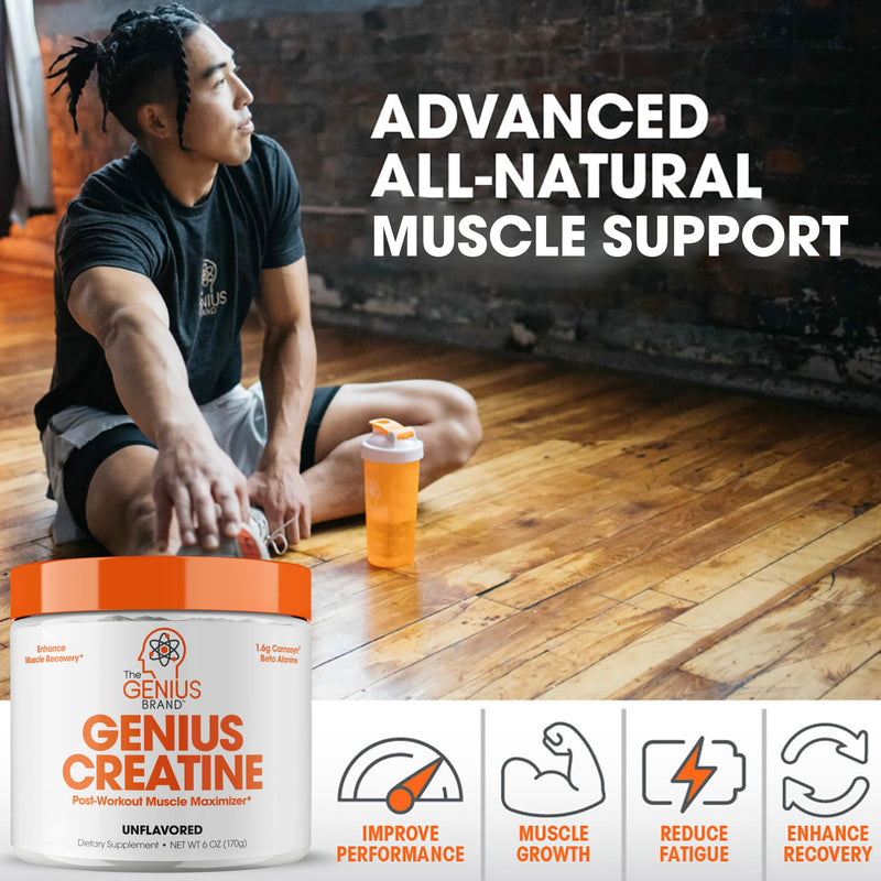 Genius Micronized Creatine Monohydrate Powder, Post Workout Supplement, Unflavored - 100% Naturally Flavored & Sweetened - Supports Muscle Building, Cellular Energy & Cognitive Function – 170g - BeesActive Australia