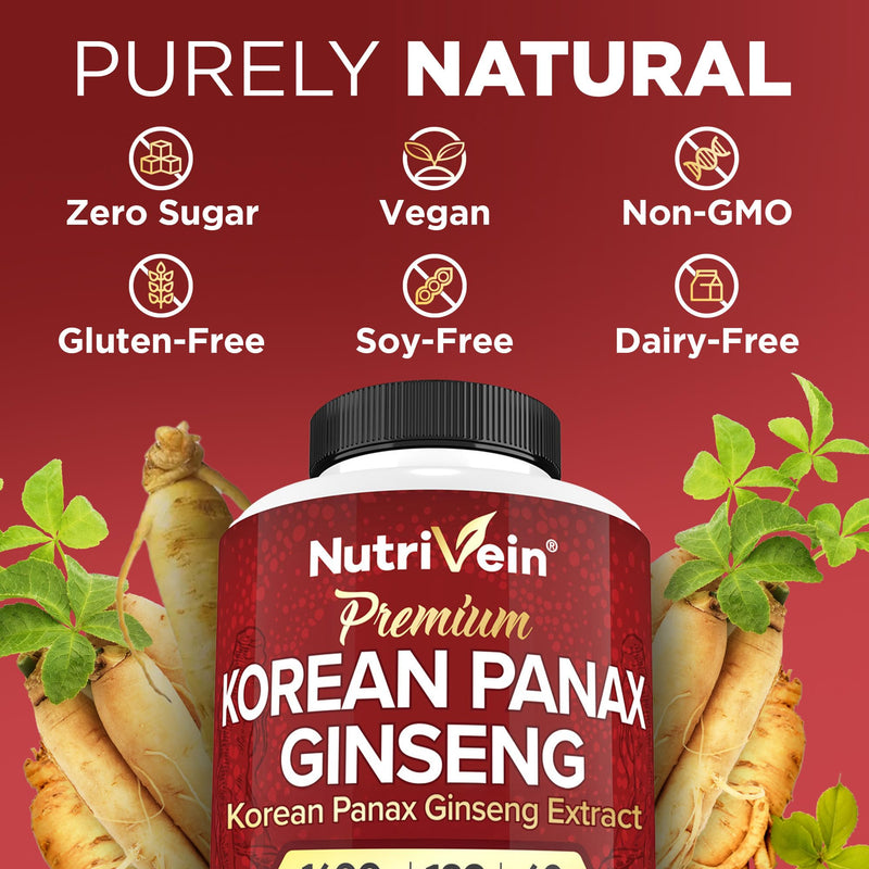 Nutrivein Korean Red Panax Ginseng 1600mg ‚Äì Extra Strength Formula ‚Äì 180 Capsules ‚Äì Boost Energy, Mental Focus & Immune Health Naturally - BeesActive Australia