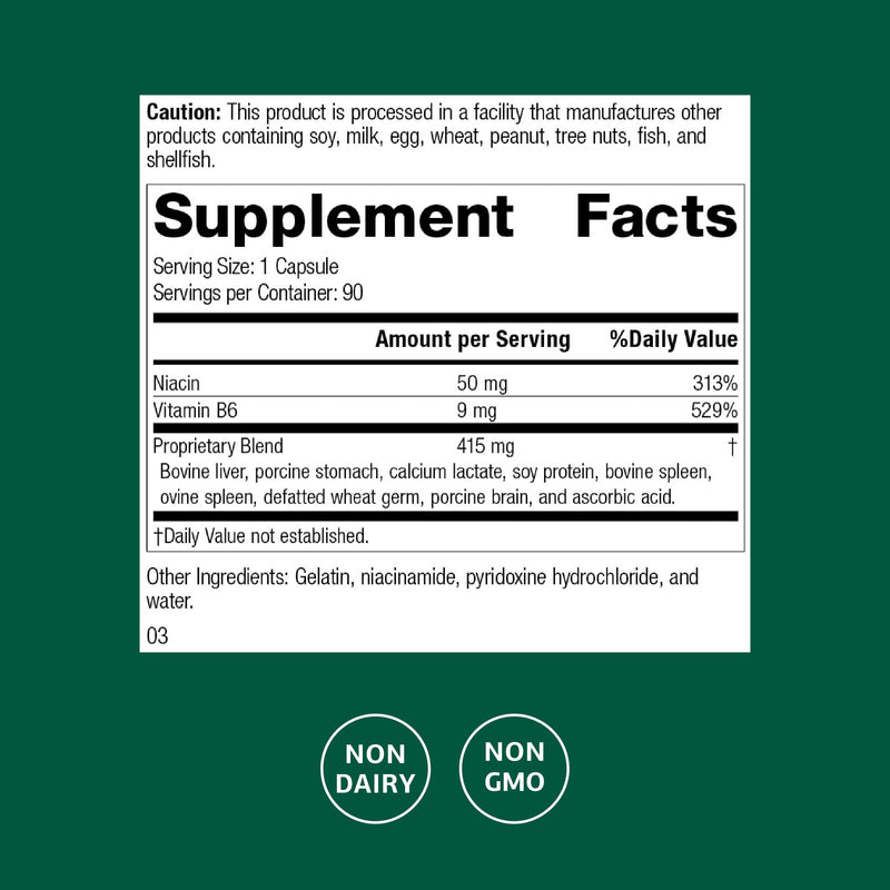 Standard Process Niacinamide B6 - Supports Energy Metabolism & Nervous System Health - Aids Blood Flow & Digestive Health with Niacin & Vitamin B6 - Non-Dairy - 90 Capsules