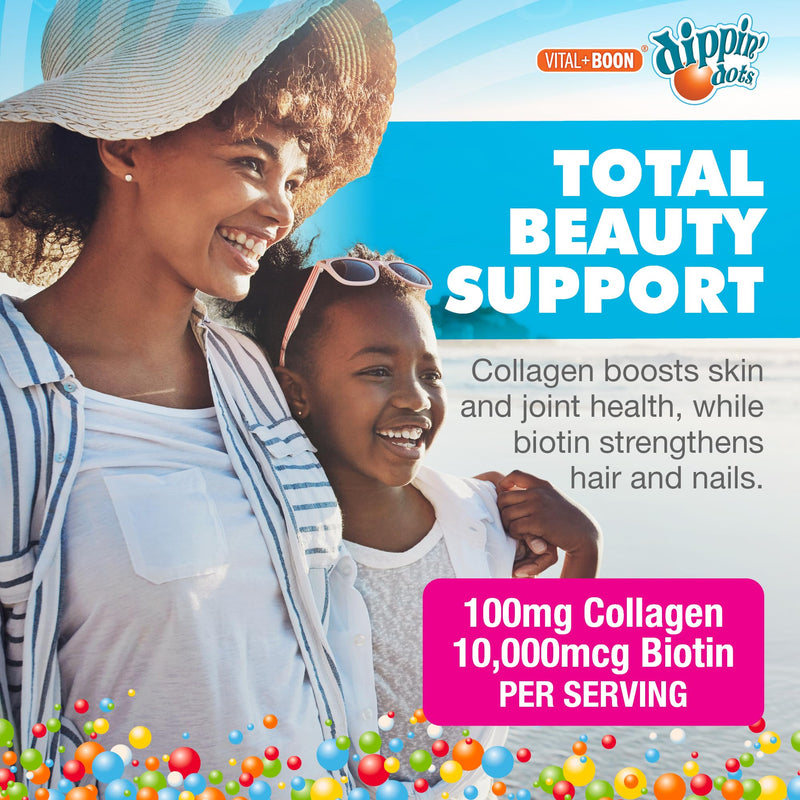 Dippin' Dots Hair Skin and Nails Vitamins, Biotin Collagen (60ct) | 10,000mcg biotin gummies, hair growth supplements, hair vitamins for women; vegan, non-GMO gluten free. 60 Count (Pack of 1)