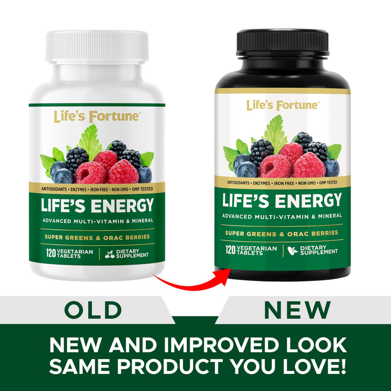 Life's Energy Advanced Daily Multivitamin for Men & Women, Energy & Immune Support Supplement with Super Greens - Antioxidants & Enzymes - Iron Free, Vegetarian, 120 Tablets by Life's Fortune 120 Count (Pack of 1)