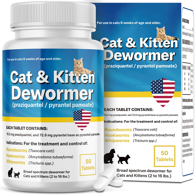 Praziquantel & Pyrantel Pamoate for Cats & Kittens, Dewo-mer for All Wormers, Tapeworms, Hookworms, Roundworms, Supports Digestive Health & Internal Balance, 50 Tablets