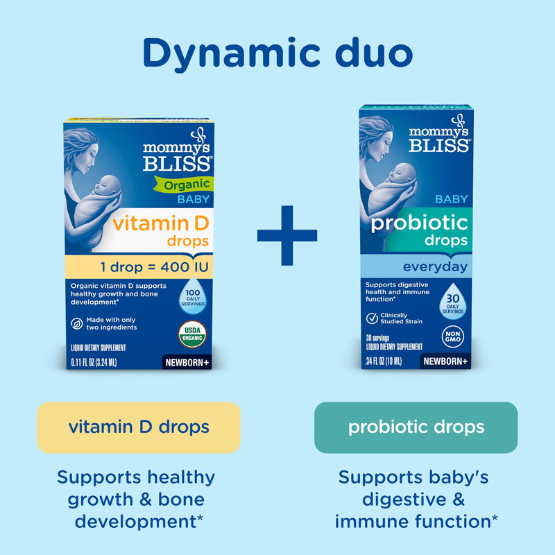 Mommy's Bliss Organic Baby Vitamin D Drops, 0.11 Fl Oz, Pack of 2 | Infant Vitamin D3 Drops Promote Healthy Growth and Bone Development | Newborn+ Unflavored 0.11 Fl Oz (Pack of 2)