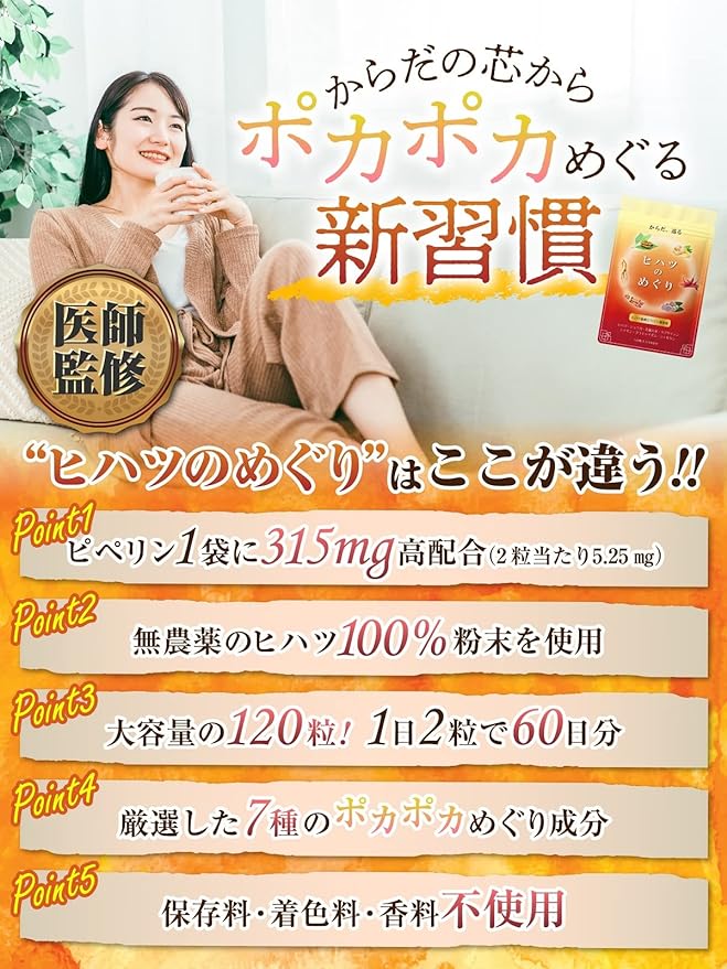 Hihatsu no Meguri, Doctor's Supervision, Hihatsu Supplement, Contains 15,000 mg of Pesticide-Free Hihatsu Powder, Contains 315 mg (315,000 μg), 120 Capsules, 30 to 60 Day Supply, GMP Domestic Manufacturing - BeesActive Australia