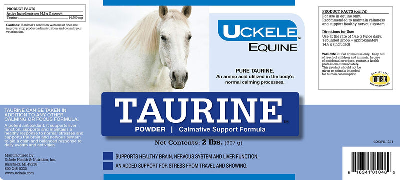 Uckele Taurine Horse Supplement - Calmative Support Formula for Horses - Equine Vitamin & Mineral Supplement - 2 pound (lb) - BeesActive Australia