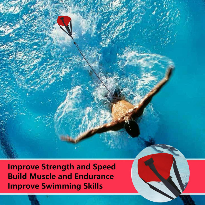 UCEDER Swim Parachute Resistance Training Set, Adjustable Swim Belt with Drag Parachute for Strength & Endurance,Swimming Resistance Training Equipment Red - BeesActive Australia