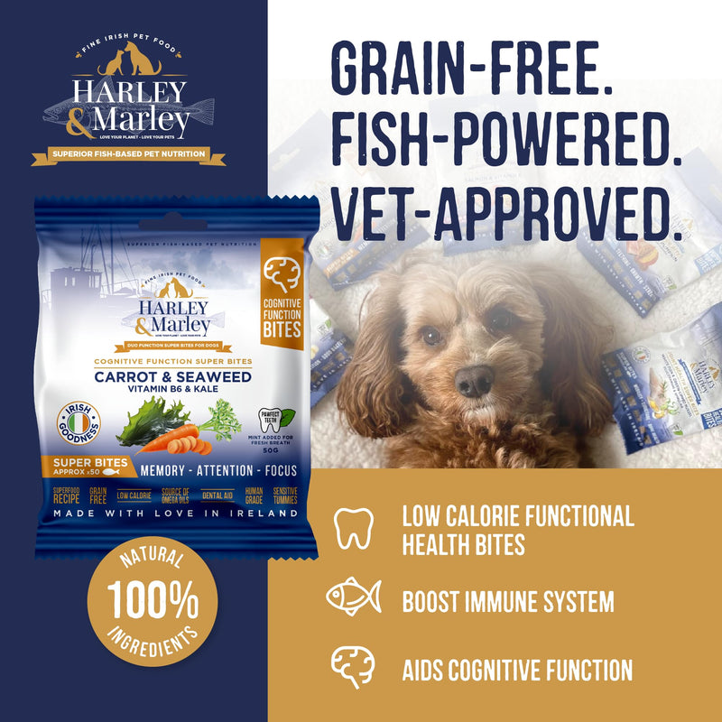 Harley & Marley Cognitive Function Super Bites for Dogs - Natural Brain Health Support with Carrot, Seaweed, Vitamin B6 & Kale - Supports Cognitive Development & Mental Focus - 4pk (50/pk) Pack of 4