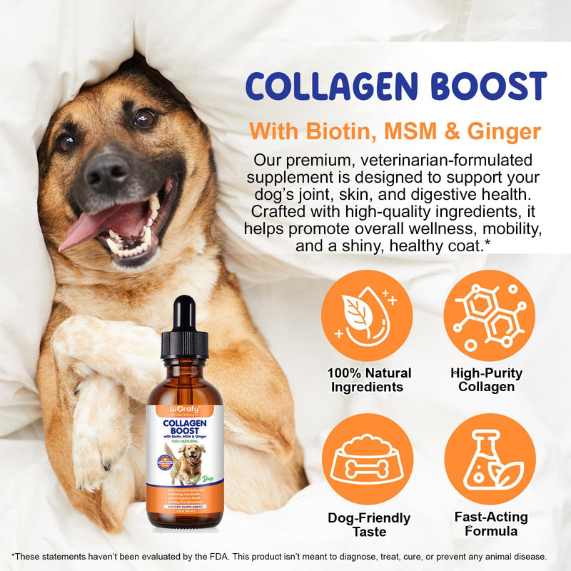 Liquid Collagen For Dogs 60ml, Collagen for Dogs,Collagen Boost for Dog with Biotin, MSM & Ginger, Enhance Immunity, Support for Dog Joints, Skin
