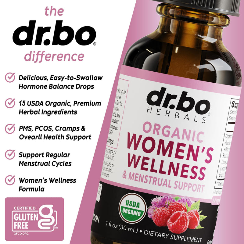 Hormone Balance for Women & PMS Relief - Women's Wellness Organic Hormonal Balance Supplements Liquid Drops & Menstrual Cramp Period Support - Raspberry Leaf, Chasteberry, Black Cohosh Supplement 1 Oz