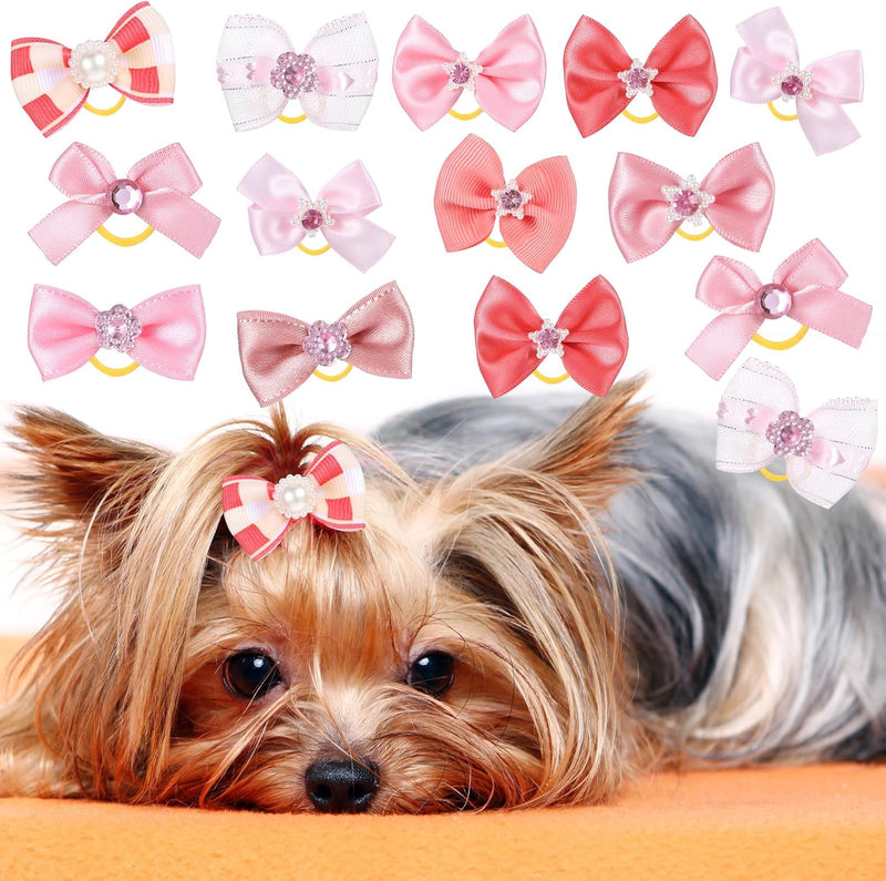 20pcs Dog Hair Bows with Rubber Bands, Handmade Puppy Hair Bows Cute Dog Bow Hair Tie Elastic Pet Puppy Hair Clip Multiple Style Dog Hair Accessories for Yorkie Puppy Pomeranian Dogs - BeesActive Australia