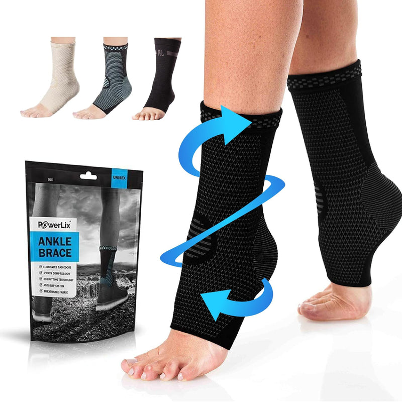 POWERLIX Legs Orthopedic Brace Compression Support Sleeve (Pair) for Swelling, Sprain, Plantar Fasciitis, Arthritis, Tendinitis Medium(2 Pack) Ankle Brace Black - BeesActive Australia