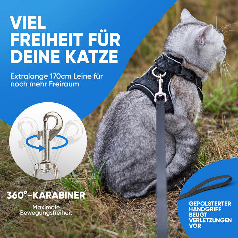 Blue Pawz cat harness with leash - 170cm | Cat harness escape-proof & high quality | Cat leash with harness for cats | Cat harness for unforgettable moments (XS), black XS - BeesActive Australia