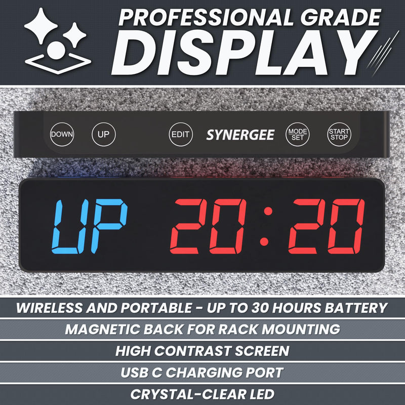 Synergee Magnetic Gym Timer Clock – Powerful Built-in Magnet, 30-Hour Battery Life, LED Display, Stopwatch, Tabata, EMOM & Interval Timer for Home Gym, Garage, or School Workouts - BeesActive Australia