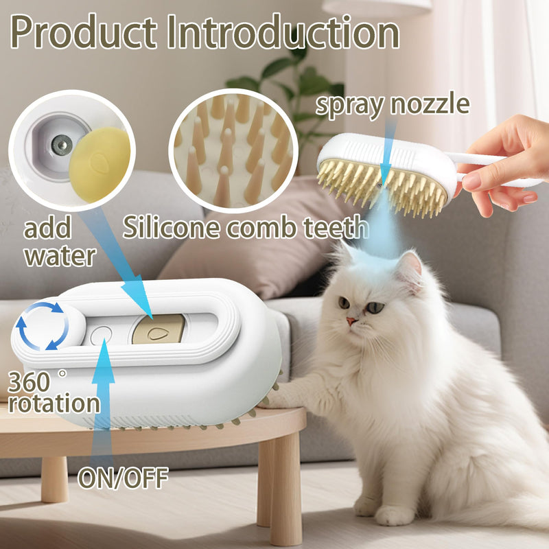 Cat Steam Brush Cat Brush for Shedding Steam Cat Brush Dog Brush with Steam Self Cleaning Pet Hair Cleaning Brush Comb for Cats Dogs Spray 3 in 1 Cat Brush for Pet Grooming (grey) Grey - BeesActive Australia