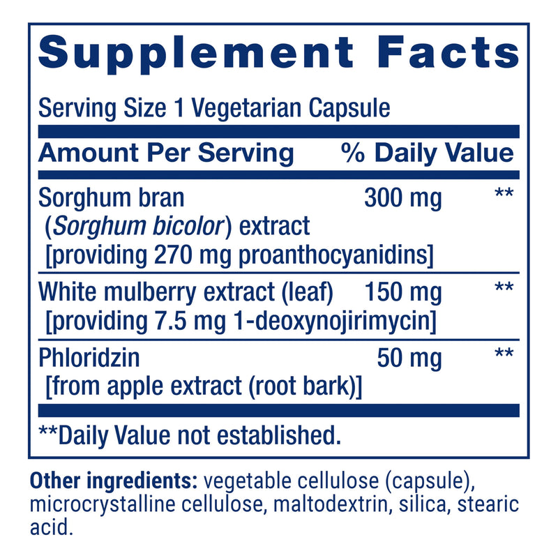 Life Extension Tri Sugar Shield®, Sorghum bran, White Mulberry, phloridzin Apple polyphenol, Three Botanical extracts Promote Healthy Glucose Metabolism, Gluten-Free, Non-GMO, Vegetarian, 60 Capsules | White Mulberry, Sorghum Bran & Phloridzin Apple Po...