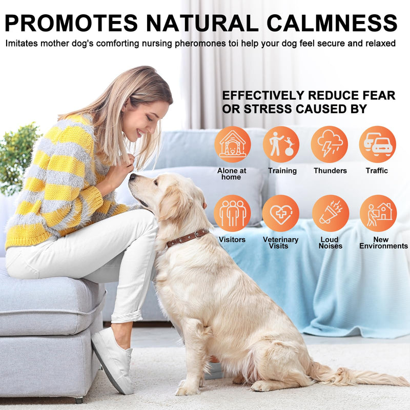 Dog Calming Pheromone Diffuser Kit - 1 Diffuser + 4×48ml Refills | Anxiety Relief for Dogs, Stress & Calming for Separation, Thunder, New Environments S orange