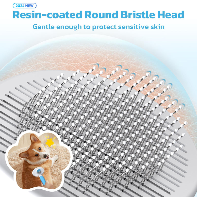Zivacate Cat Brush Dog Brush [Ergonomic Handle & One-Click Cleaning] Tool for Short & Long Haired Dogs/Cats/Rabbits, Undercoat Brush (Blue Lake) Light Blue - BeesActive Australia