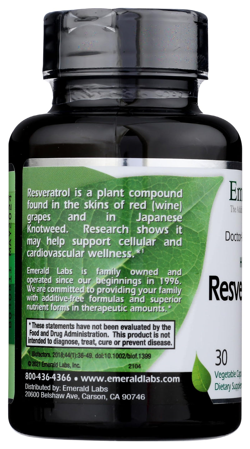 Emerald Labs Resveratrol - Dietary Supplement with Resveratrol for Cellular and Cardiovascular Support - 30 Vegetable Capsules