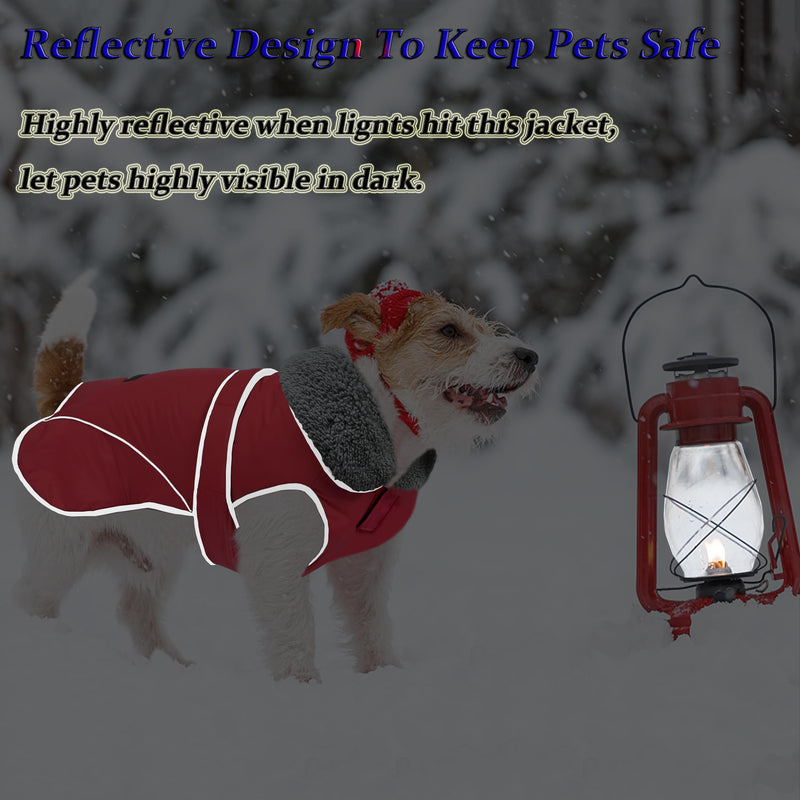 Dogcheer Dog Coat, Christmas Dog Jacket Waterproof Dog Winter Coat for Cold Weather, Reflective Dog Winter Jacket Warm Turtleneck Dog Snow Jacket Fleece Sweater for Small Medium Large Dogs - Red, M M(Chest Girth 18.1"-24.4", Back 13.8") Red-1 - BeesActive Australia